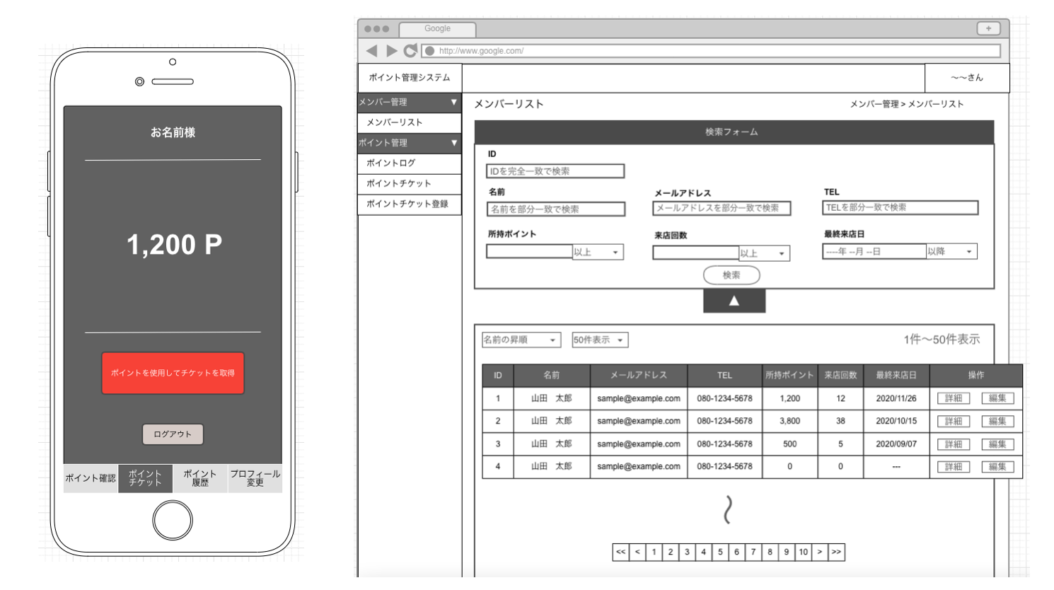 ポイント管理システムの制作画面