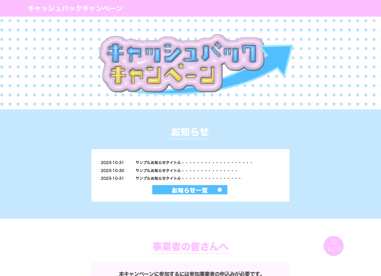 キャッシュバック告知・申請サイトの制作画面